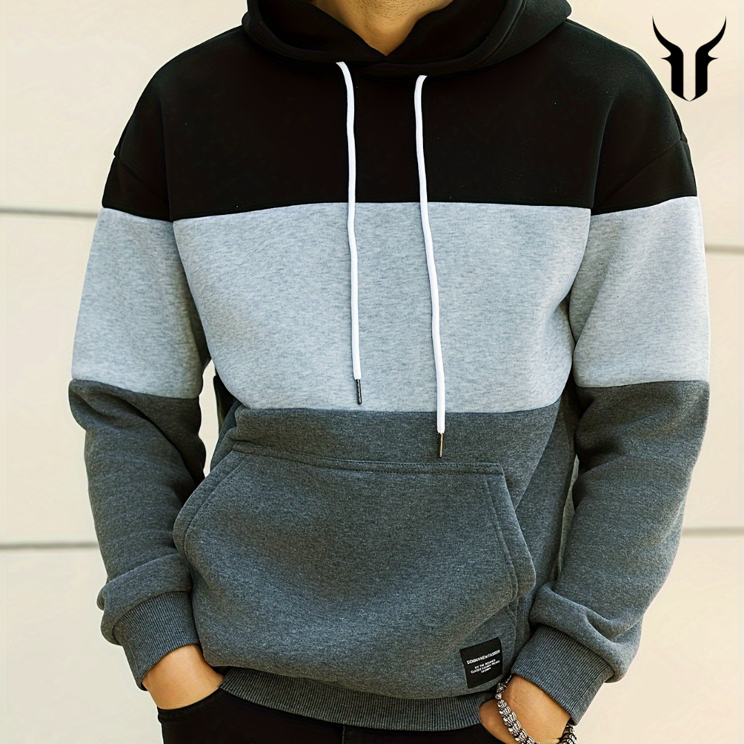 Men's Hooded Sweatshirt: Tri-Color Design