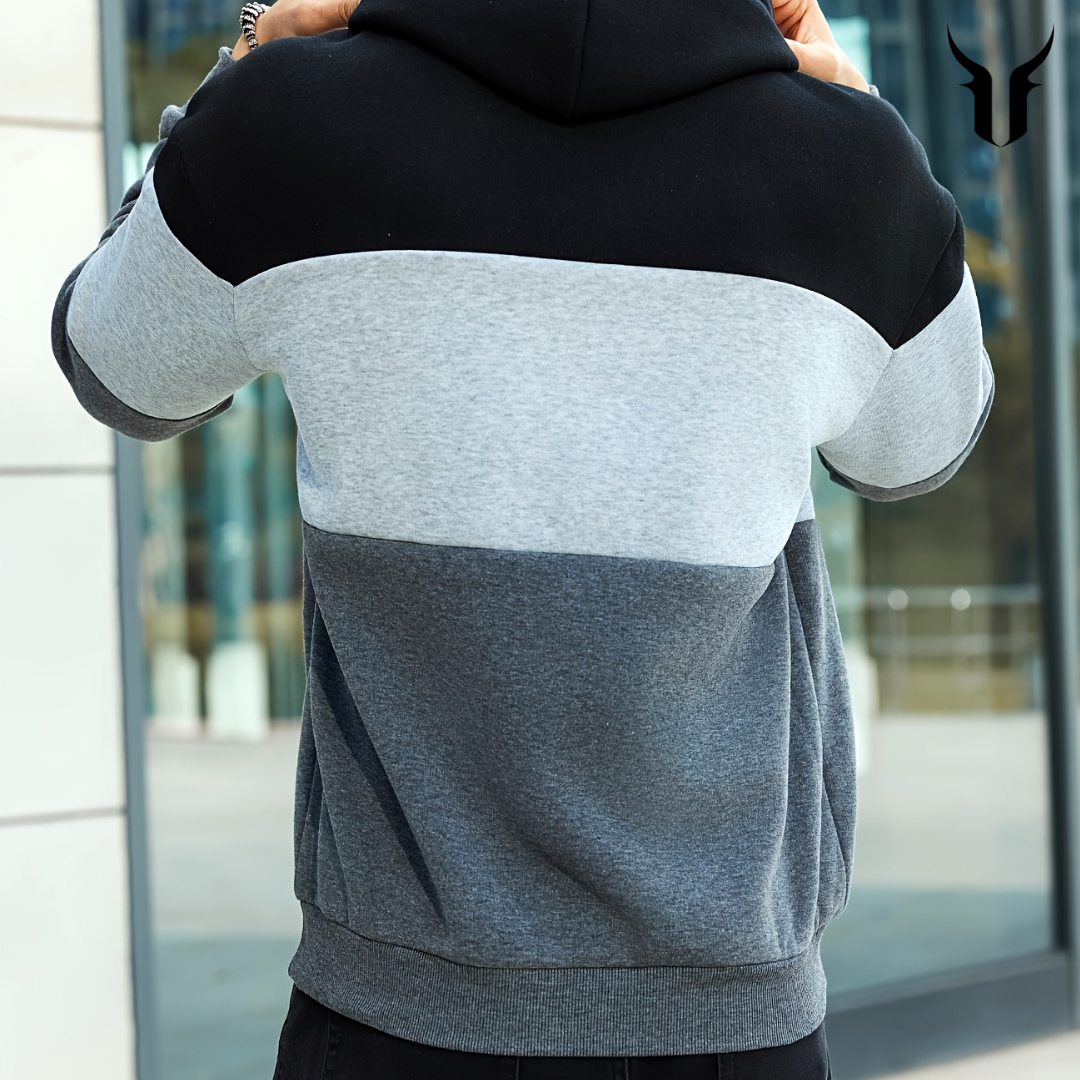 Men's Hooded Sweatshirt: Tri-Color Design